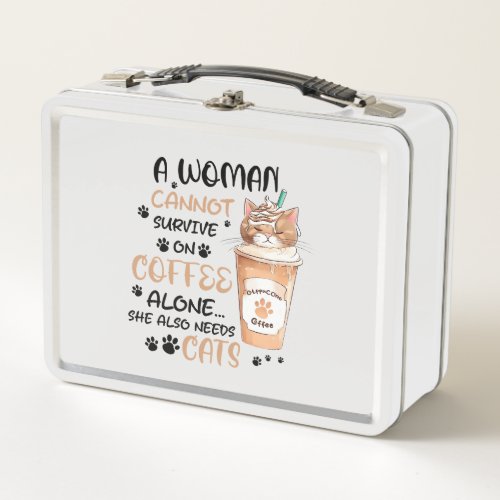 Cute cat and a Cup of Coffee Metal Lunch Box