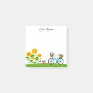 Cute Cat And Bicycle With Basket Of Flowers Post-it Notes