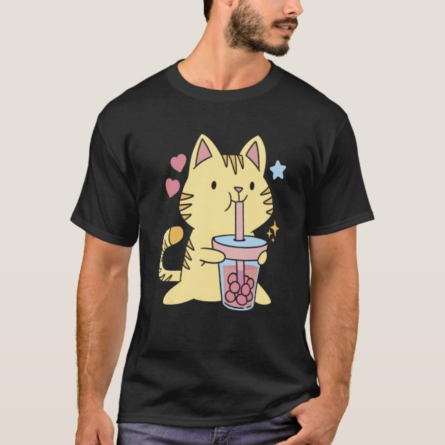 Cute Cat And Boba T-Shirt (Front)