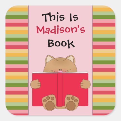 Cute Cat And Book Childrens Bookplate