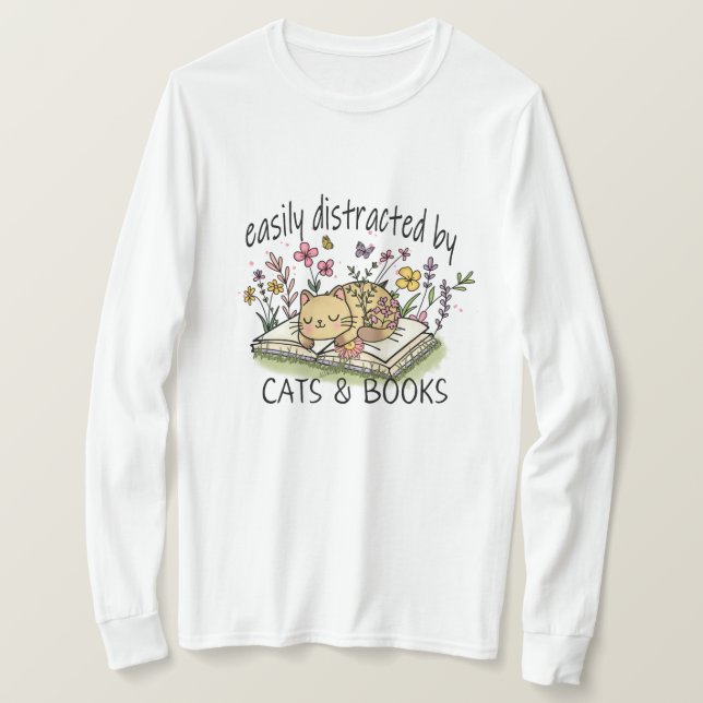 Cute Cat and Books Shirt Floral Cat & Books Shirt (Design Front)