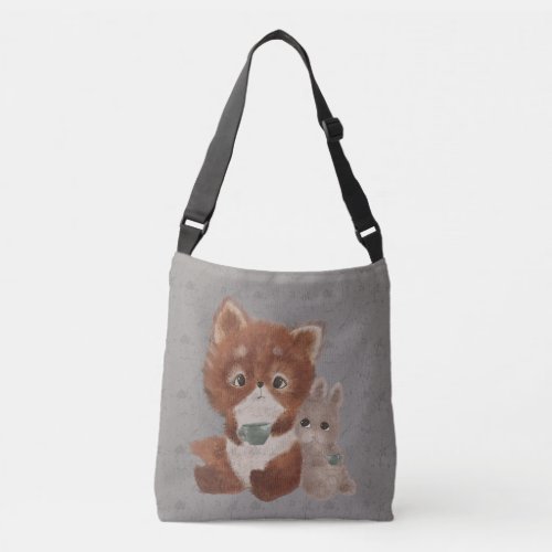  cute cat and bunny drink milk from a cup crossbod crossbody bag