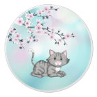 Cute Cat and Cherry Blossoms Turquoise  Girls