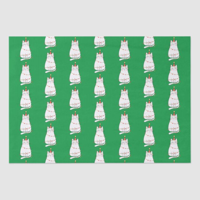 Cute Cat and Christmas Lights Tissue Paper (Front)