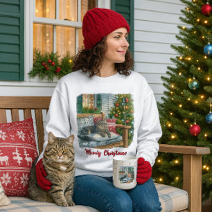 Cute Cat and Christmas Tree T-Shirt Sweatshirt