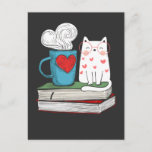 Cute Cat and Coffee Book Lover Literature Reading Postcard