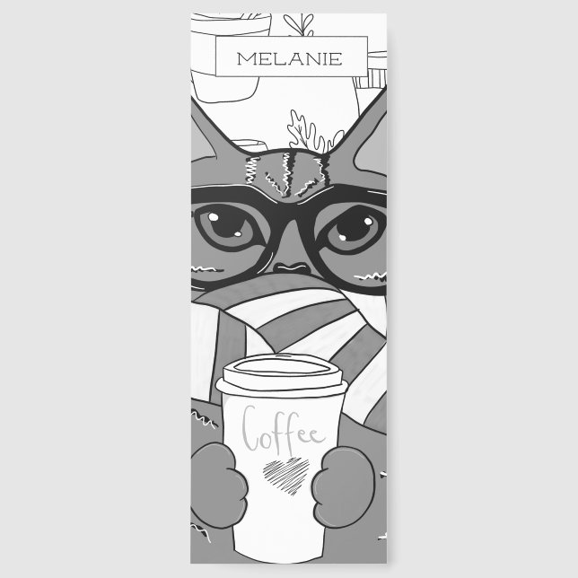 Cute Cat and Coffee Lover Personalised Bookmarks (Front)