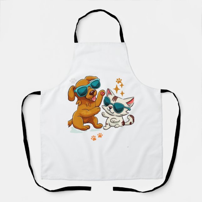 Cute cat and dog  1 apron (Front)