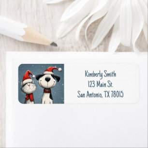 Cute Cat and Dog Christmas Address Label