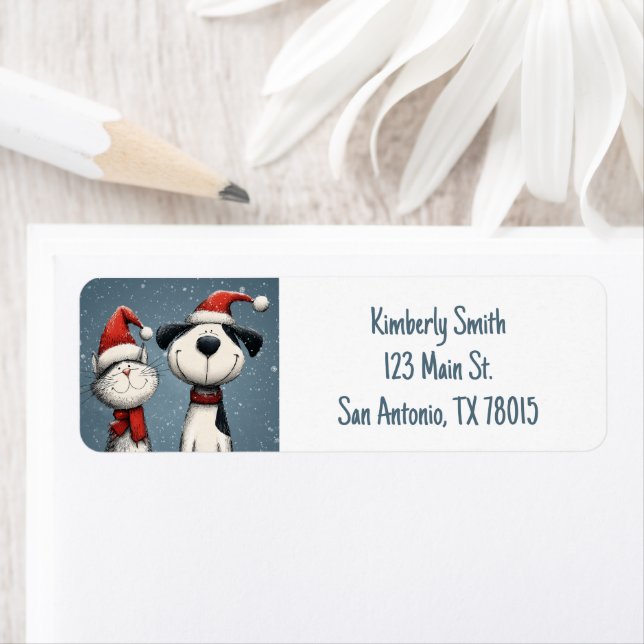 Cute Cat and Dog Christmas Address Label (Insitu)