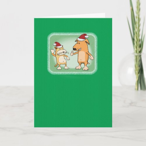 Cute Cat and Dog Christmas Greetings Holiday Card