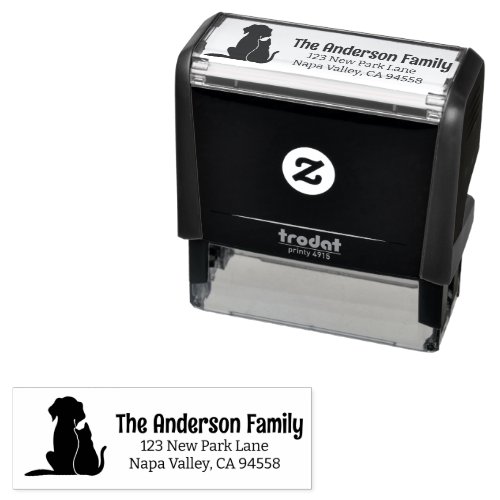 Cute Cat and Dog _ Family Name and Return Address Self_inking Stamp