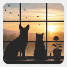 Cute Cat and Dog Flowerpot Window