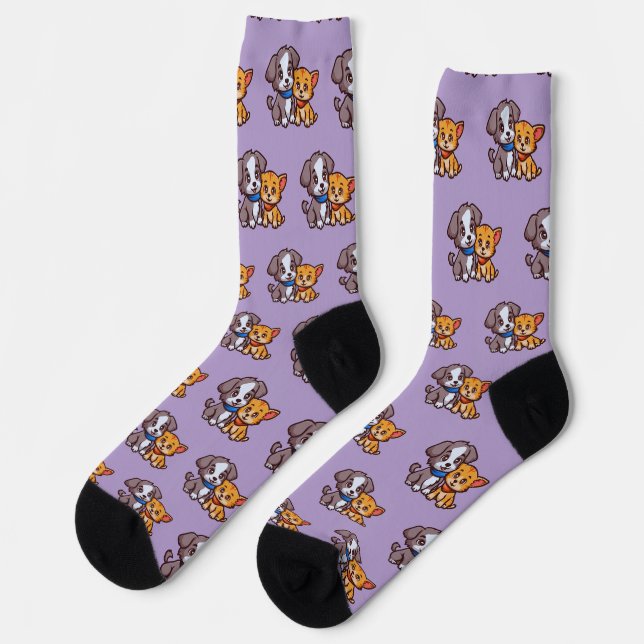 Cute Cat and Dog for animal lovers Socks (Left)