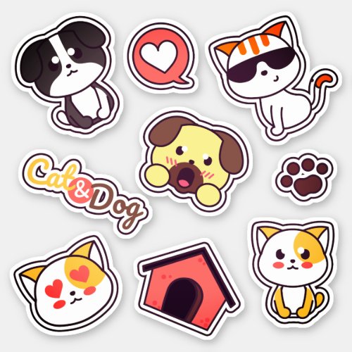 Cute Cat and Dog Fun Variety Sticker Pack