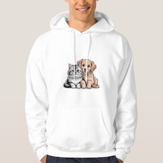 Cute Cat and Dog Hoodie for Men (Front)