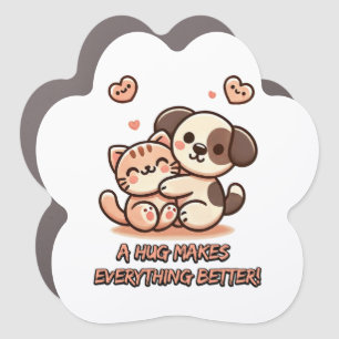 Cute Cat and Dog Hug - Adorable Friendship Car Magnet