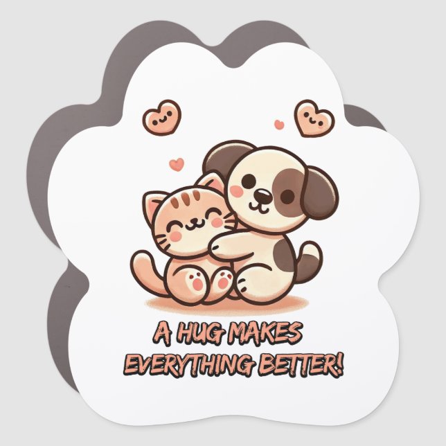 Cute Cat and Dog Hug - Adorable Friendship Car Magnet (Front)