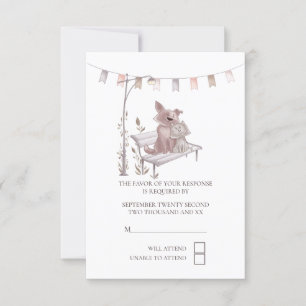 Cute Cat And Dog on Park Bench RSVP Wedding Card