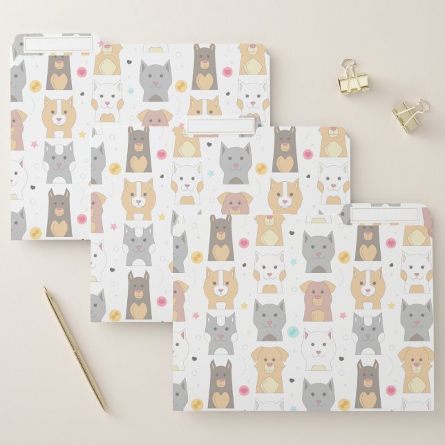 Cute Cat and Dog Pattern File Folder (Set)