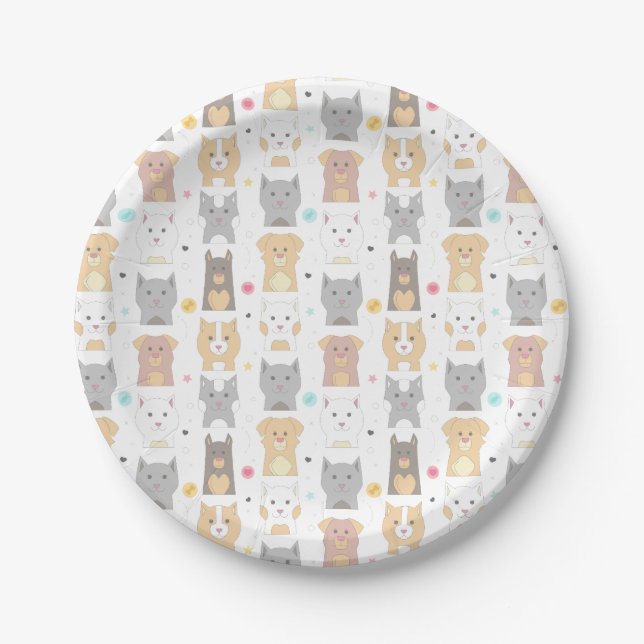 Cute Cat and Dog Pattern Paper Plates (Front)