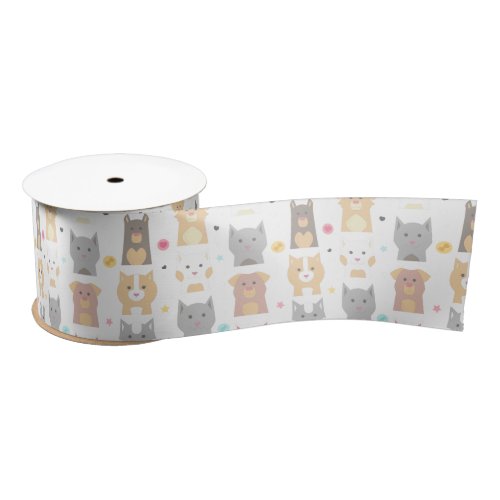 Cute Cat and Dog Pattern Satin Ribbon