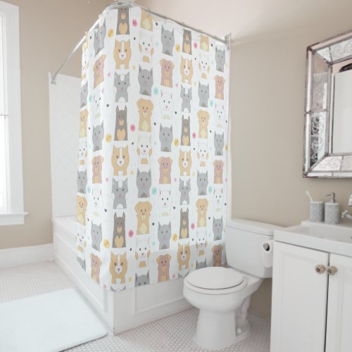 Cute Cat and Dog Pattern Shower Curtain