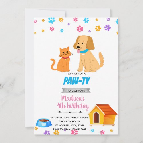 Cute cat and dog pet invitation