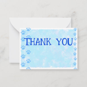Cute Cat and Dog Pet Paw Prints Blue Watercolor  Note Card