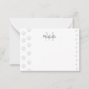 Cute Cat and Dog Pet Paw Prints Monogram Note Card