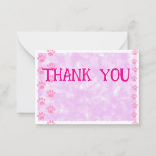 Cute Cat and Dog Pet Paw Prints Pink Watercolor  Note Card