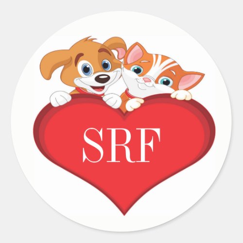 Cute Cat and Dog with Heart Classic Round Sticker