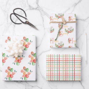 Cute Cat and Eggs Easter Spring  Wrapping Paper Sheets