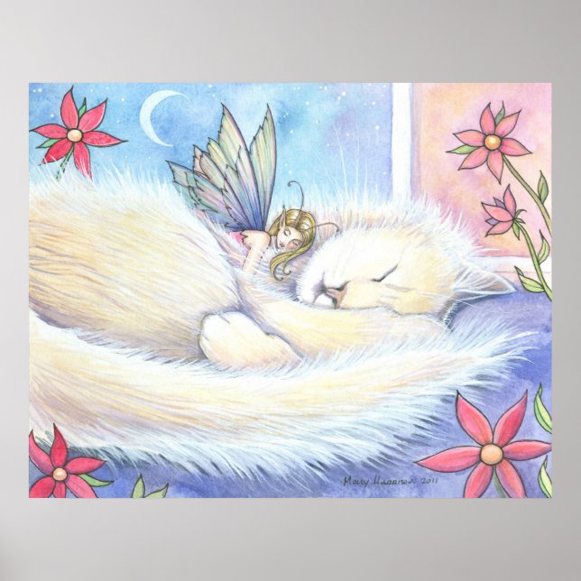 Cute Cat and Fairy Poster by Molly Harrison (Front)