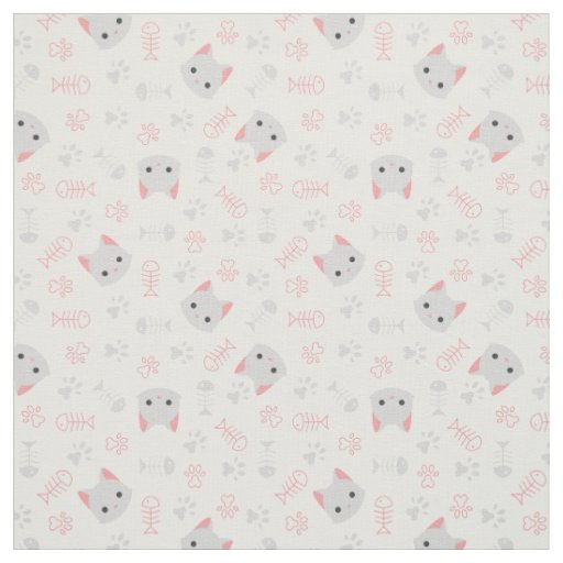 Cute Cat and Fish Bones Fabric