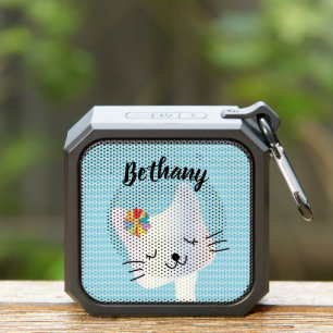 Cute Cat and Flowers Dotty Personalised Bluetooth Speaker