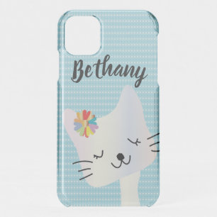 Cute Cat and Flowers Dotty Personalised iPhone 11 Case