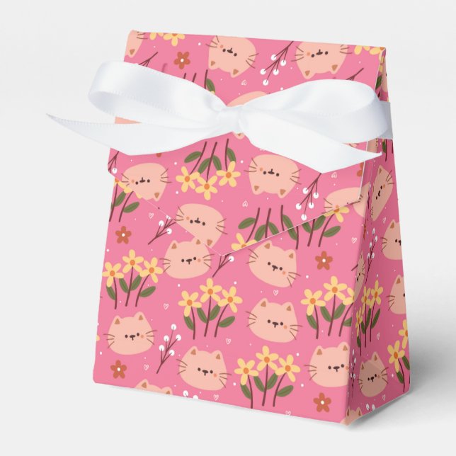 Cute Cat and Flowers Favor Boxes (Front Side)