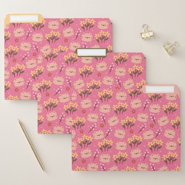 Cute Cat and Flowers File Folder (Set)