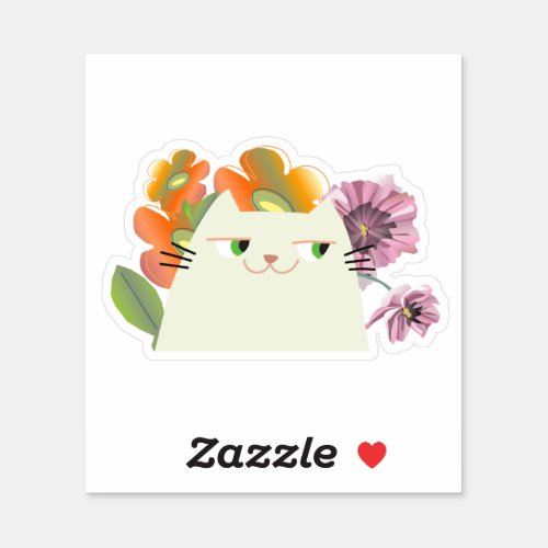 Cute Cat and Flowers Sticker