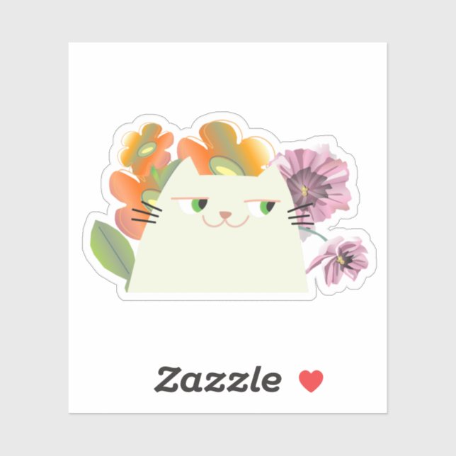 Cute Cat and Flowers Sticker (Sheet)