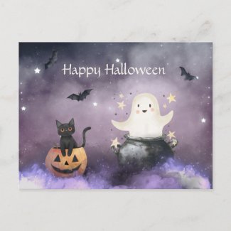 Cute Cat and Ghost Halloween