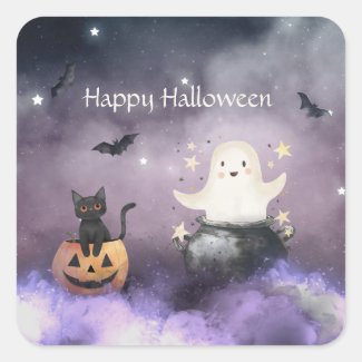 Cute Cat and Ghost Halloween
