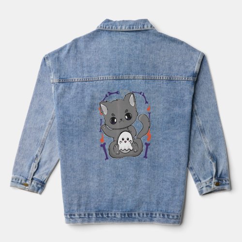 Cute Cat And Ghosts For Cute Horror Fans  Denim Jacket