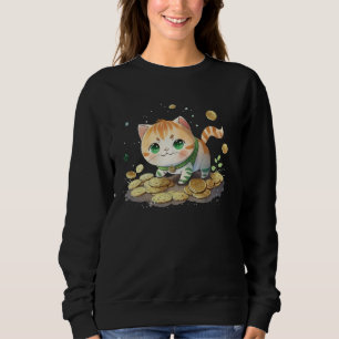 Cute Cat and Gold Coins St Patrick s Day Cat 2 Sweatshirt