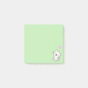 Cute Cat and Heart on Light Green Post-it Notes