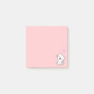 Cute Cat and Heart on Pink Post-it Notes