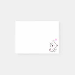 Cute Cat and Heart on White Post-it Notes