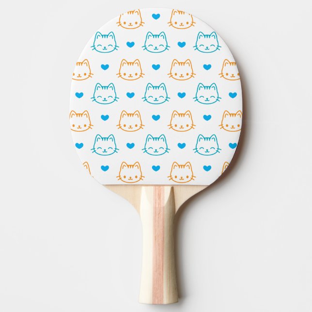 Cute Cat and Hearts Orange Blue Pattern Ping Pong Paddle (Front)