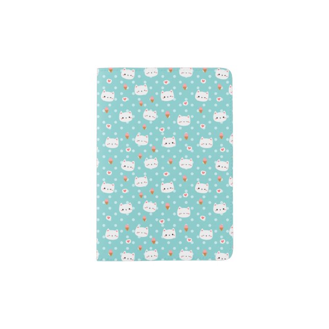 Cute Cat and Ice Cream Pattern Passport Holder (Front)